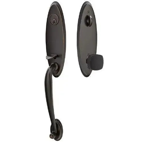 EmtekEmtek Marietta Tubular Entrance Handleset With Freestone Square Knob in