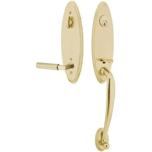 Emtek Marietta Tubular Entrance Handleset With Hercules Lever Satin Brass