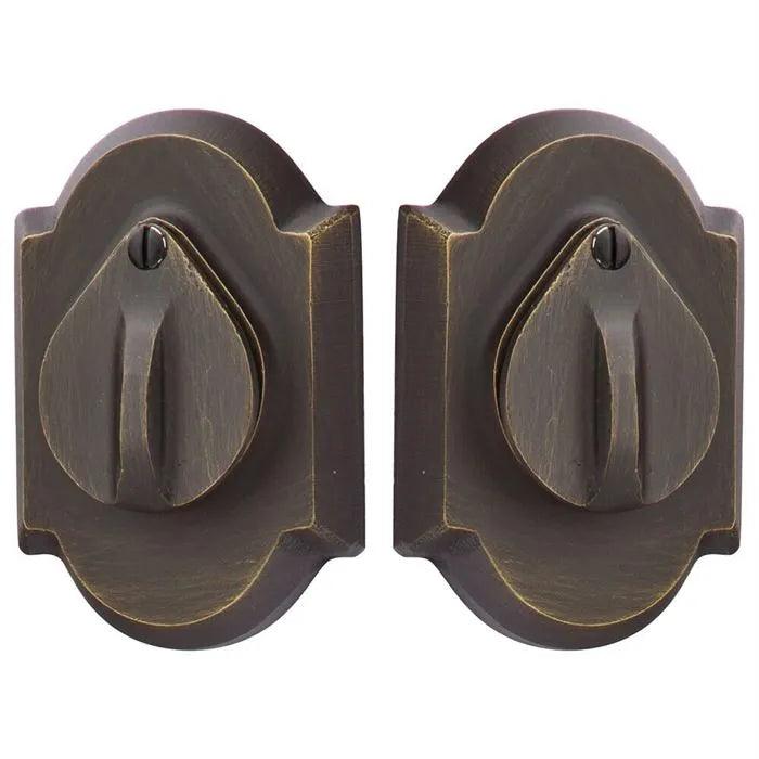 Emtek Double Cylinder #1 Sandcast Bronze Keyed Deadbolt with Flap in Medium Bronze Patina finish