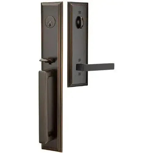 Emtek Melrose Tubular Entrance Handleset With Dumont Lever in Oil Rubbed Bronze finish