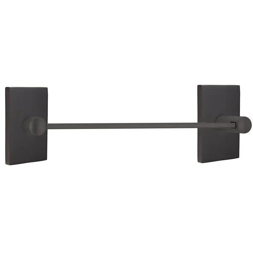 Emtek Modern Brass Towel Bar with Modern Rectangular Rosette Oil Rubbed Bronze