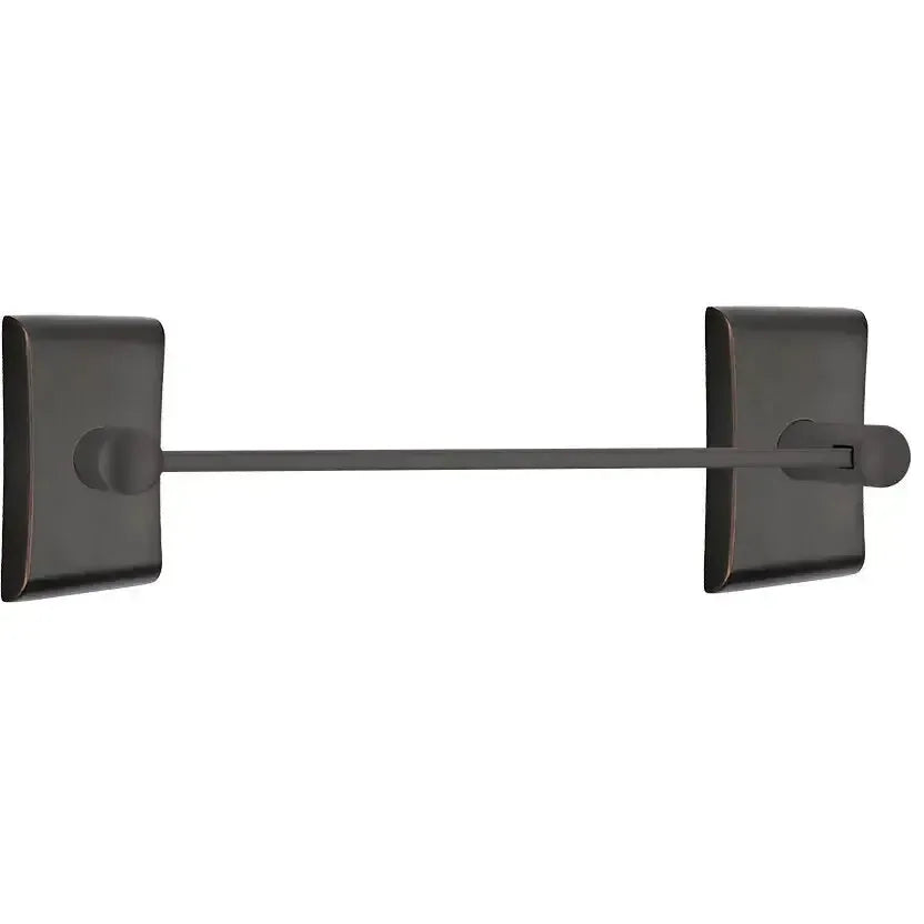 Emtek Modern Brass Towel Bar with Neos Rosette in Oil Rubbed Bronze finish