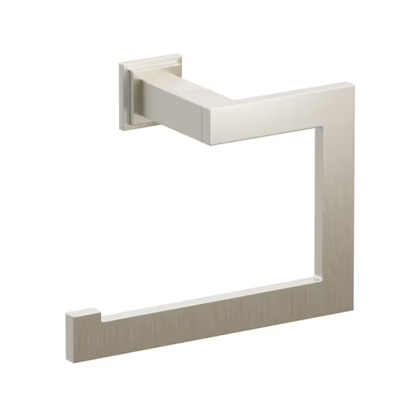 Emtek Modern Rectangular Brass Towel Ring with Step Square Rosette in Satin Nickel finish