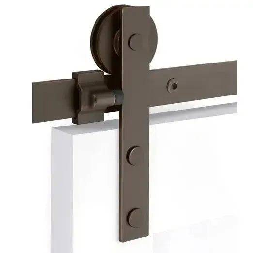 EmtekEmtek Modern Rectangular Face Mount Hanger 5' Track with Solid Wheel & Flat Fastener in