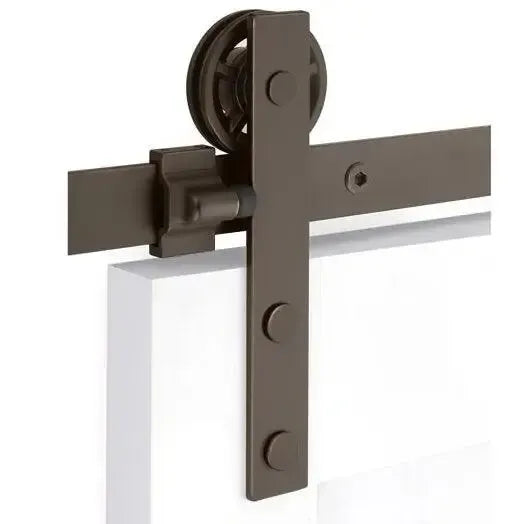 EmtekEmtek Modern Rectangular Face Mount Hanger 5' Track with Spoked Wheel & Flat Fastener in