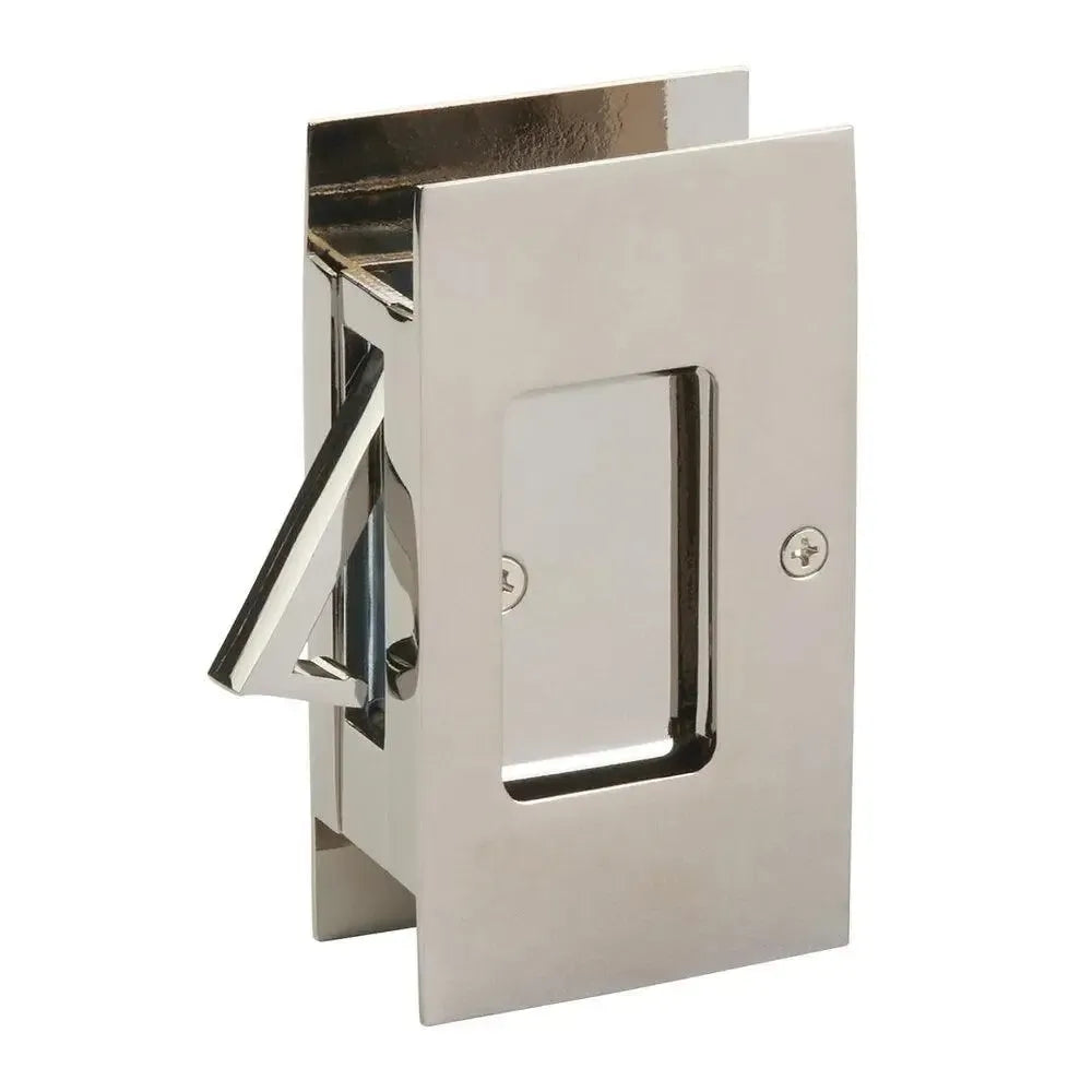 Emtek Modern Rectangular Pocket Door Lock in Lifetime Polished Nickel finish