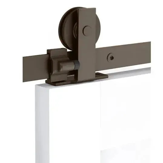 EmtekEmtek Modern Rectangular Top Mount Hanger 5' Track with Solid Wheel & Flat Fastener in