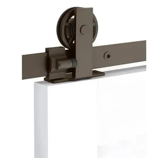 EmtekEmtek Modern Rectangular Top Mount Hanger 8' Track with Spoked Wheel & Flat Fastener in