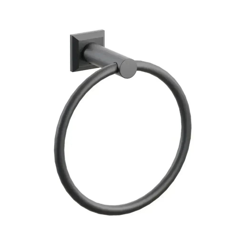 Emtek Modern Tubular Brass Towel Ring with Chamfered Square Rosette in Flat Black finish