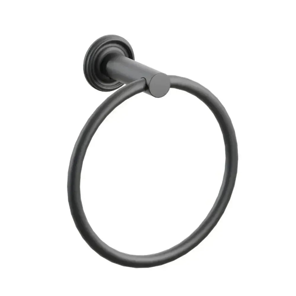 Emtek Modern Tubular Brass Towel Ring with Small Regular Rosette in Flat Black finish