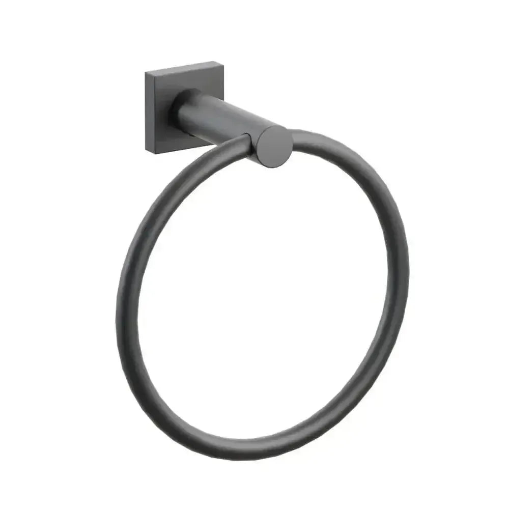Emtek Modern Tubular Brass Towel Ring with Small Square Rosette in