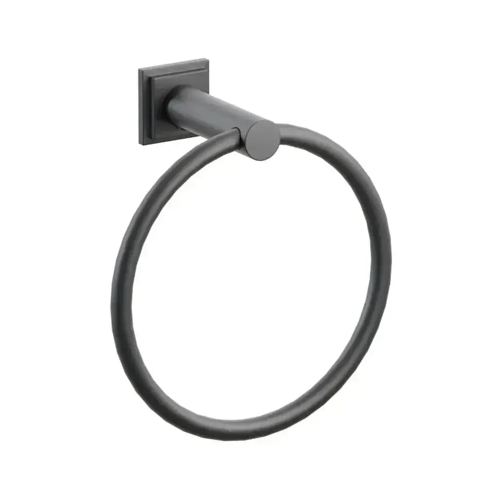 Emtek Modern Tubular Brass Towel Ring with Step Square Rosette in