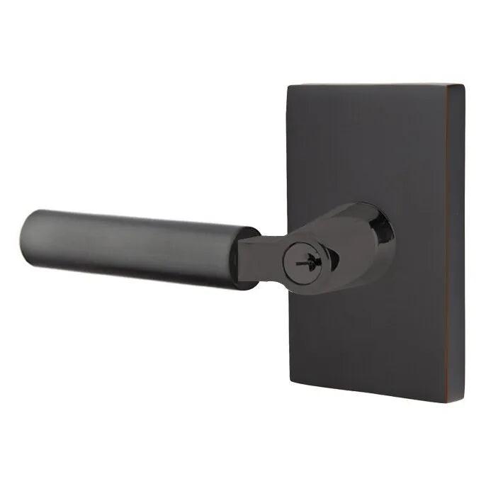 Emtek Select L-Square Smooth Key in Lever with Modern Rectangular Rosette in Oil Rubbed Bronze finish