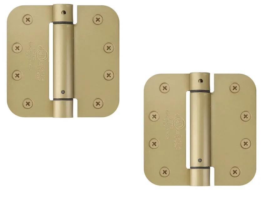 Emtek Plated Steel UL Listed Spring Hinge, 4" x 4" with 5/8" Radius Corners Satin Brass