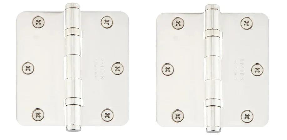 Emtek Residential Duty Solid Brass Plain Bearing Hinge, 3.5" x 3.5" with 1/4" Radius Corners Lifetime Polished Nickel