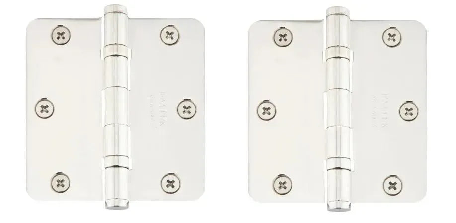Emtek Residential Duty Solid Brass Plain Bearing Hinge, 3.5" x 3.5" with 1/4" Radius Corners in Lifetime Polished Nickel finish