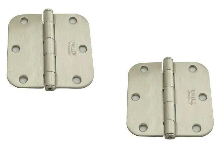 Emtek Residential Duty Solid Brass Plain Bearing Hinge, 3.5" x 3.5" with 5/8" Radius Corners Satin Nickel