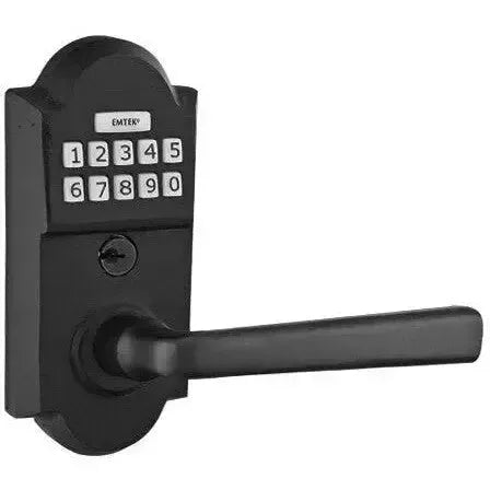 Emtek Sandcast Bronze Electronic Keypad Leverset with Cimarron Lever in Flat Black Bronze Patina finish