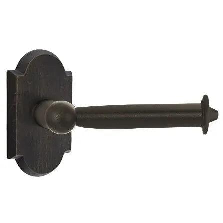 The Emtek Sandcast Bronze Paper Holder - Bar Style with #1 Rosette in Medium Bronze Patina finish.