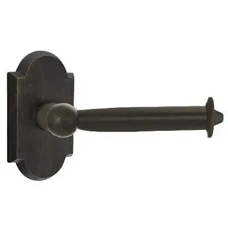 Emtek Sandcast Bronze Paper Holder - Bar Style with #1 Rosette Medium Bronze Patina
