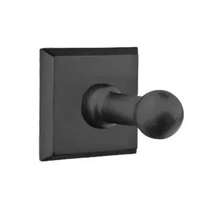Emtek Sandcast Bronze Single Robe Hook with #6 Rosette in Flat Black Bronze Patina finish