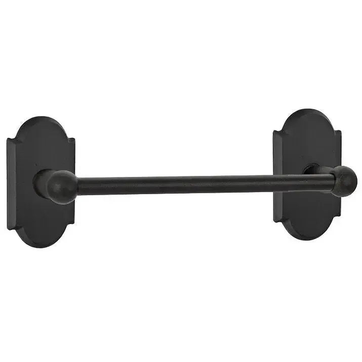 Emtek Sandcast Bronze Towel Bar with #1 Rosette in Flat Black Bronze Patina finish