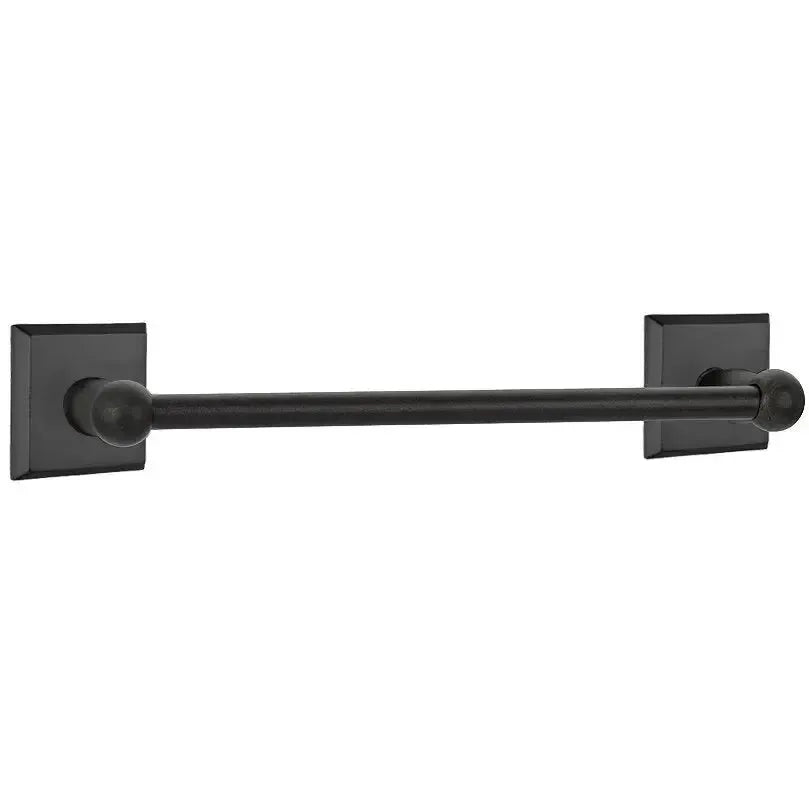 Emtek Sandcast Bronze Towel Bar with #6 Rosette in Flat Black Bronze Patina finish
