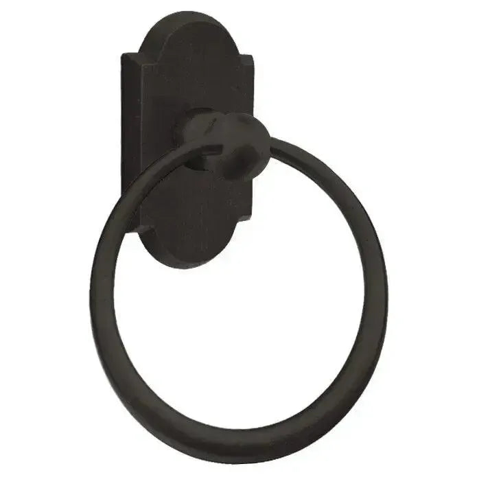 Emtek Sandcast Bronze Towel Ring With #1 Rosette Medium Bronze Patina