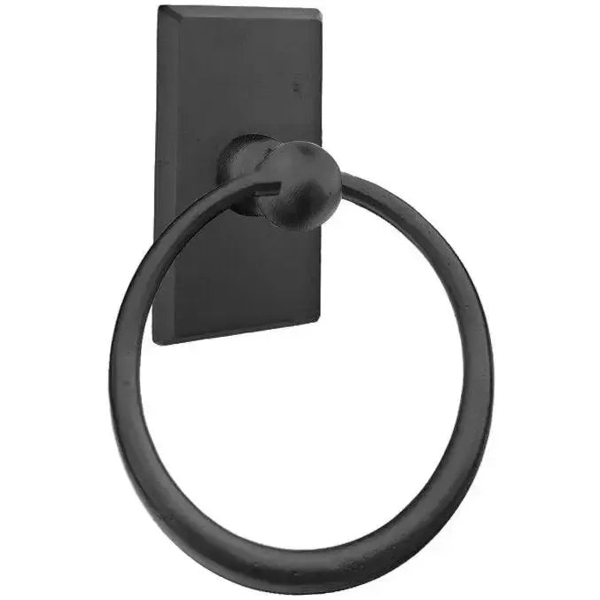 Emtek Sandcast Bronze Towel Ring With #3 Rosette in Flat Black Bronze Patina finish
