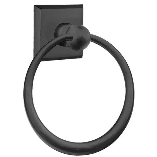 Emtek Sandcast Bronze Towel Ring With #6 Rosette in Flat Black Bronze Patina finish