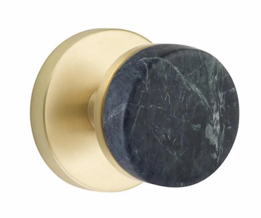 Emtek Select Conical Green Marble Knobset with Disk Rosette Satin Brass