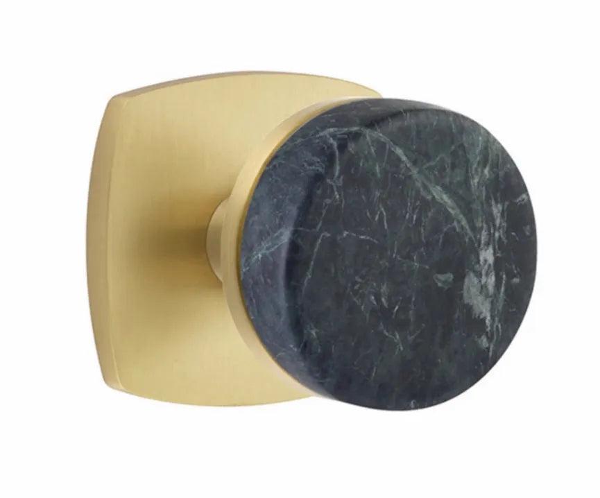 Emtek Select Conical Green Marble Knobset with Urban Modern Rosette Satin Brass