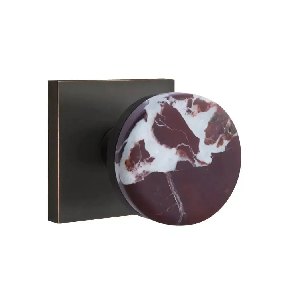 Emtek Select Conical Rosso Levanto Marble Knobset with Square Rosette in Oil Rubbed Bronze finish