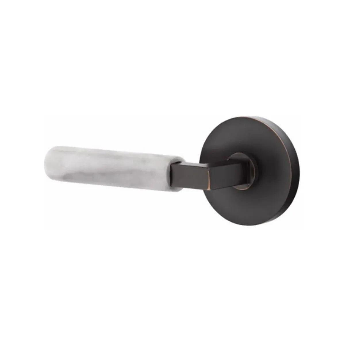 Emtek Select L-Square White Marble Lever with Disk Rosette Oil Rubbed Bronze