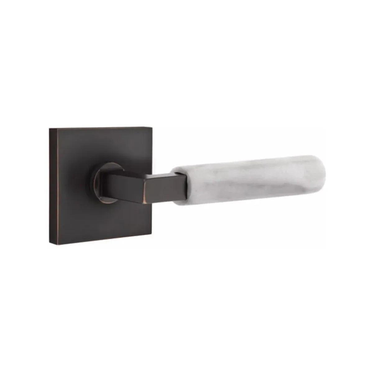 Emtek Select L-Square White Marble Lever with Square Rosette Oil Rubbed Bronze