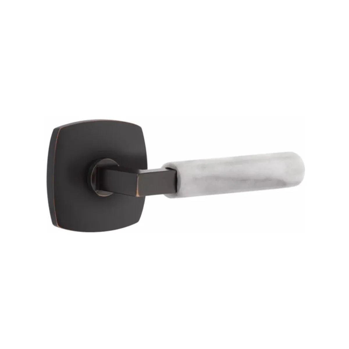 Emtek Select L-Square White Marble Lever with Urban Modern Rosette
