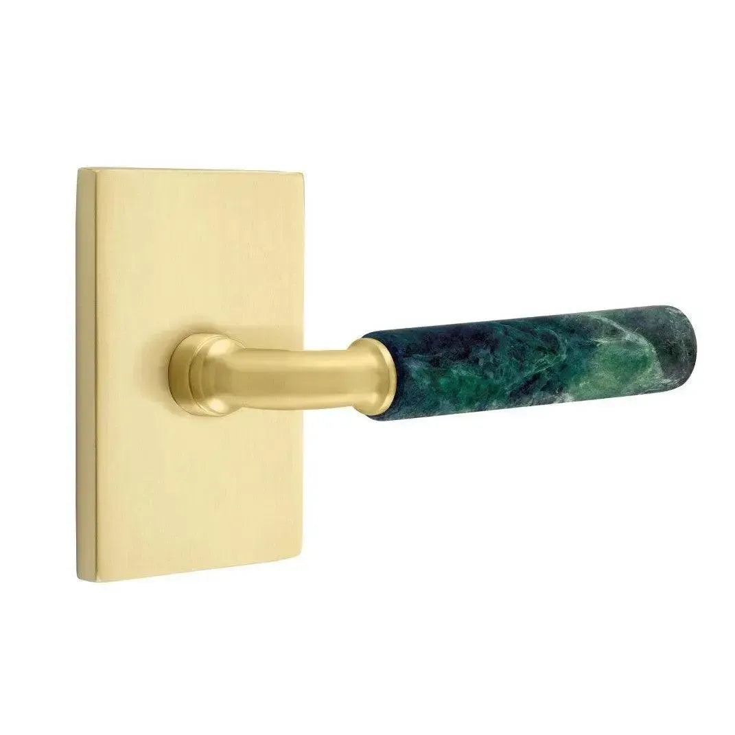 EmtekEmtek Select R-Bar Green Marble Lever with Modern Rectangular Rosette in