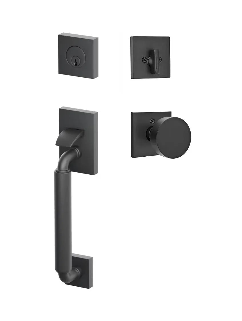 Emtek SELECT R-Bar Stem, Smooth Grip Sectional Tubular Entry Set with Round Knob in Flat Black finish