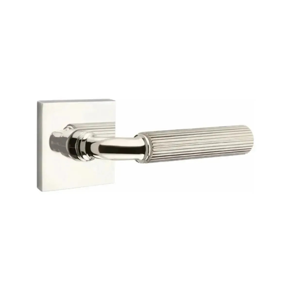 Emtek Select R-Bar Straight Knurled Lever with Square Rosette in Lifetime Polished Nickel finish