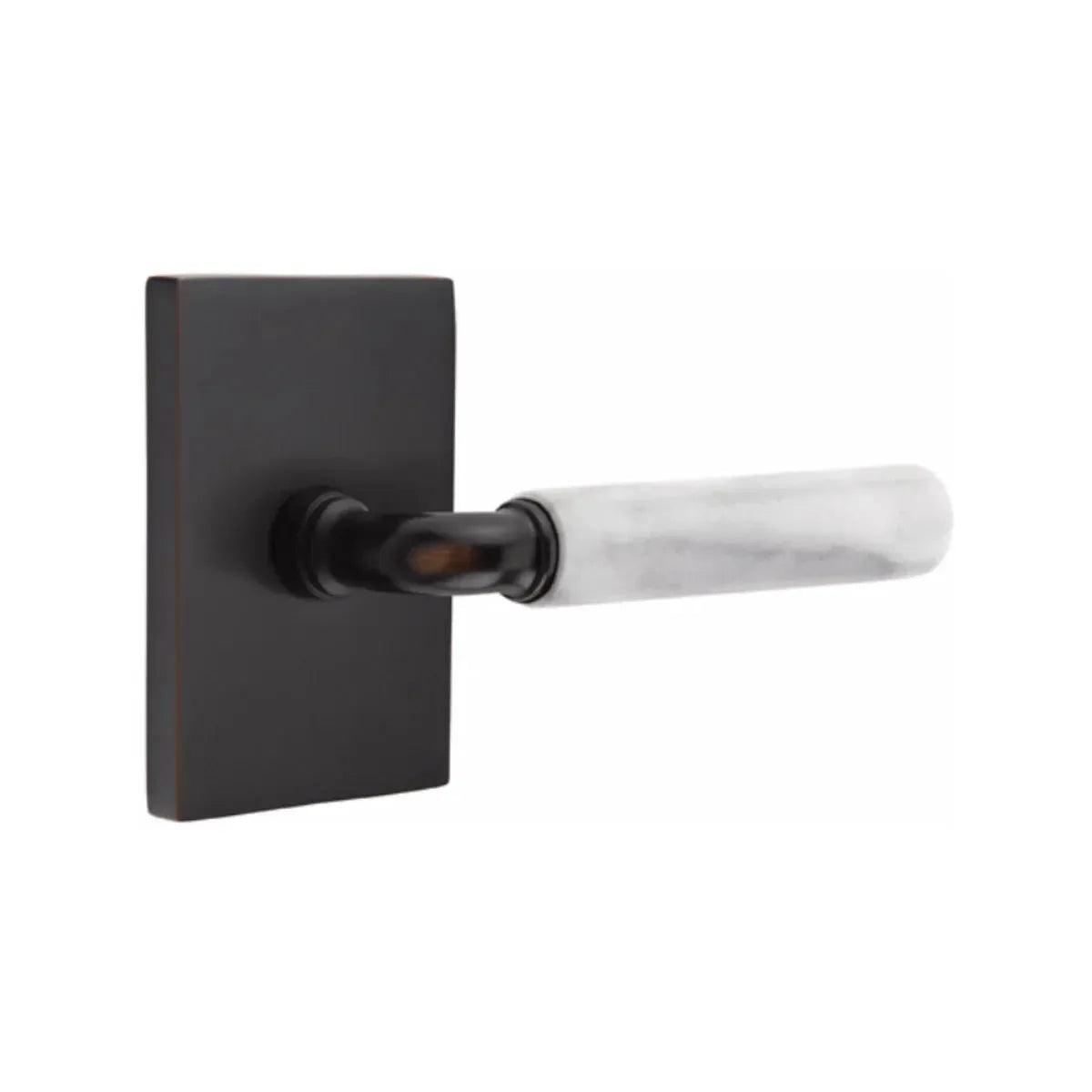 Emtek Select R-Bar White Marble Lever with Modern Rectangular Rosette Oil Rubbed Bronze