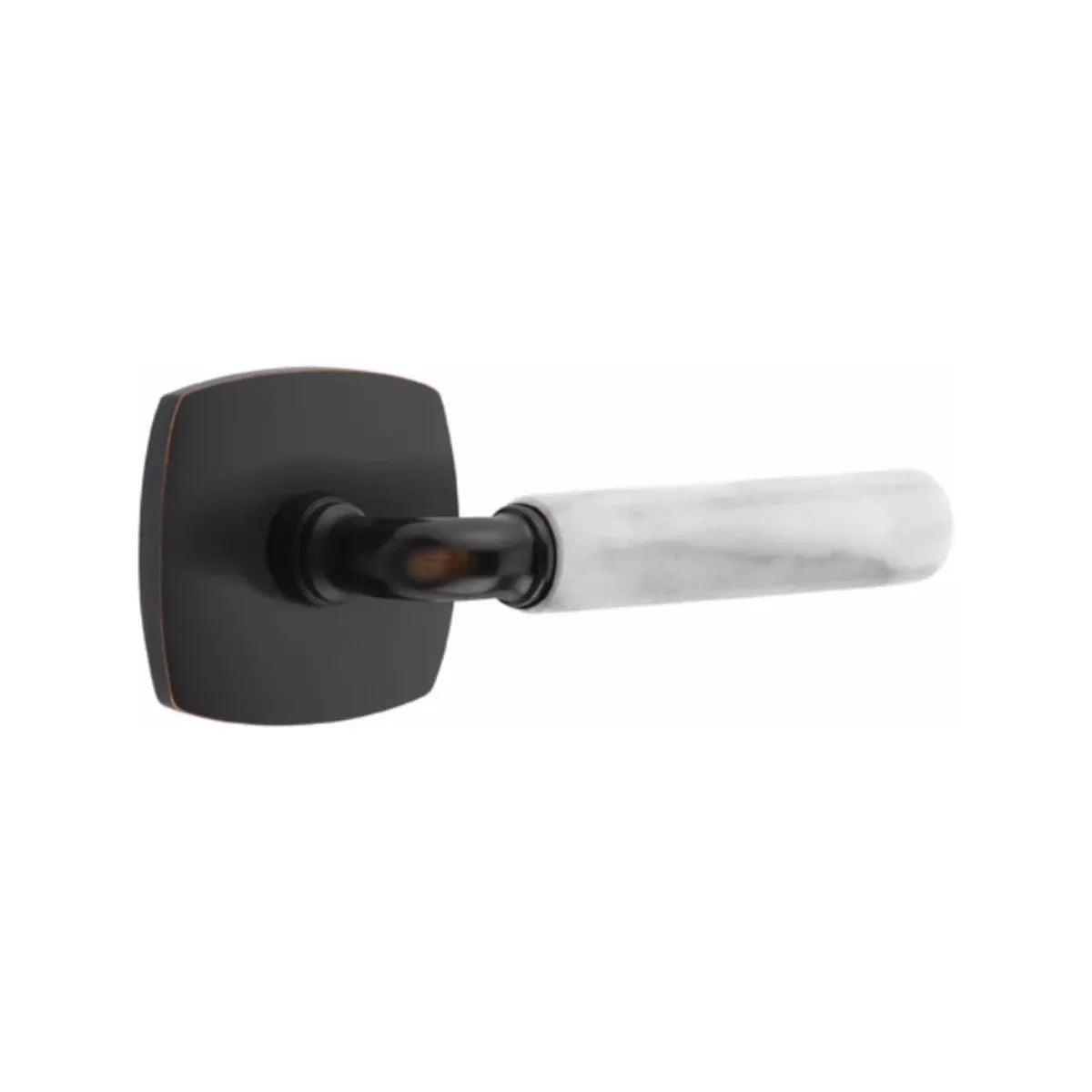 Emtek Select R-Bar White Marble Lever with Urban Modern Rosette