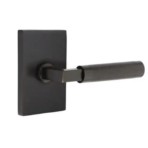 Emtek Select T-Bar Knurled Lever with Modern Rectangular Rosette Oil Rubbed Bronze