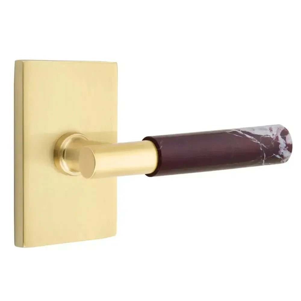 Emtek Select T-Bar Rosso Levanto Marble Lever with Modern Rectangular Rosette in
