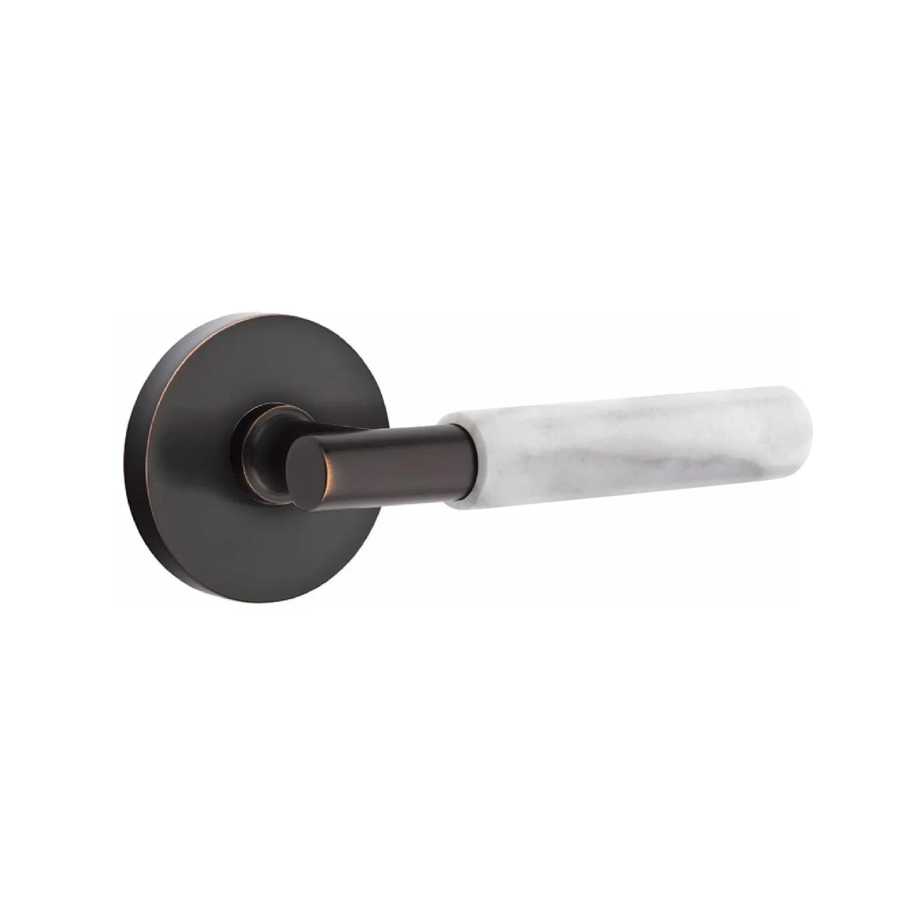 Emtek Select T-Bar White Marble Lever with Disk Rosette Oil Rubbed Bronze