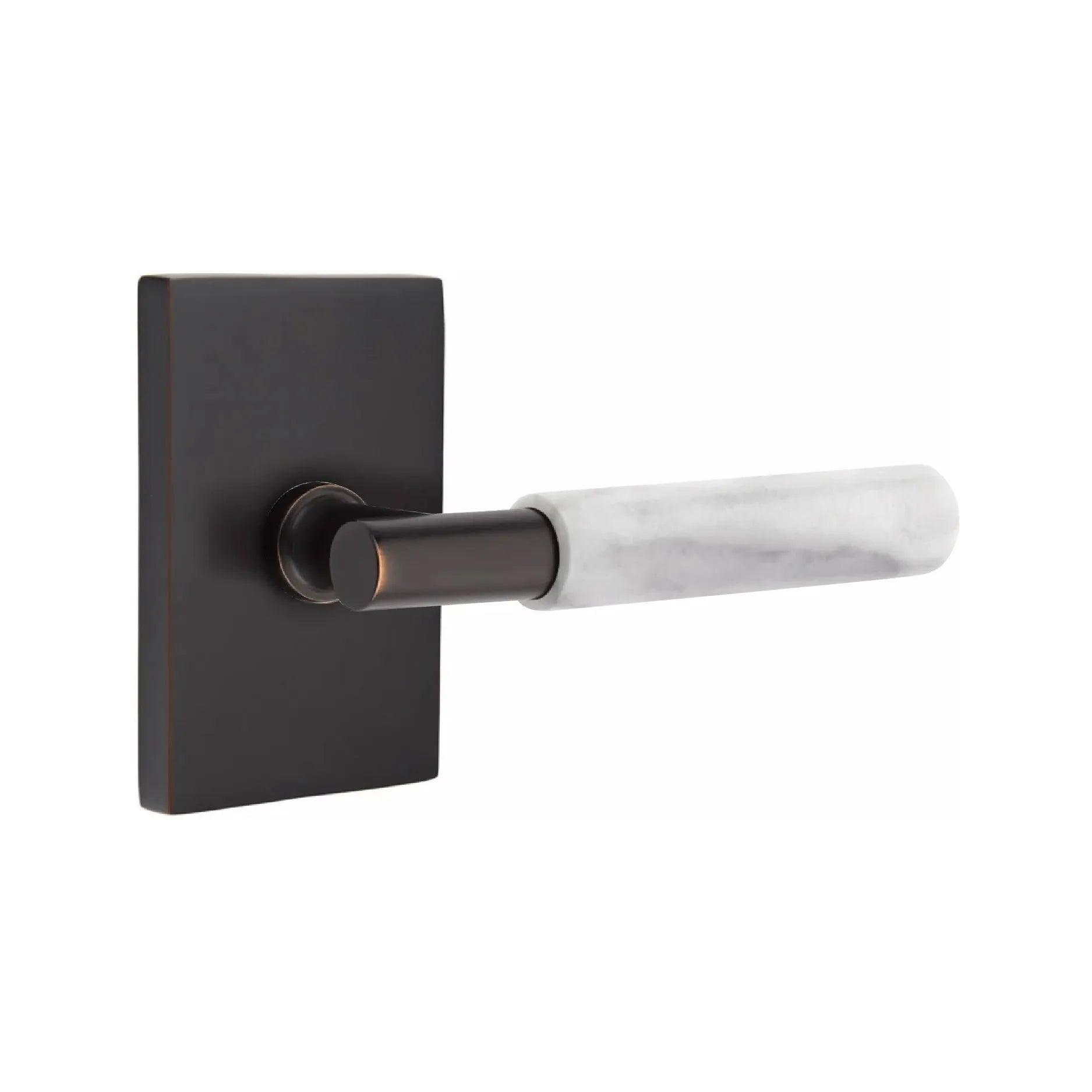 Emtek Select T-Bar White Marble Lever with Modern Rectangular Rosette Oil Rubbed Bronze