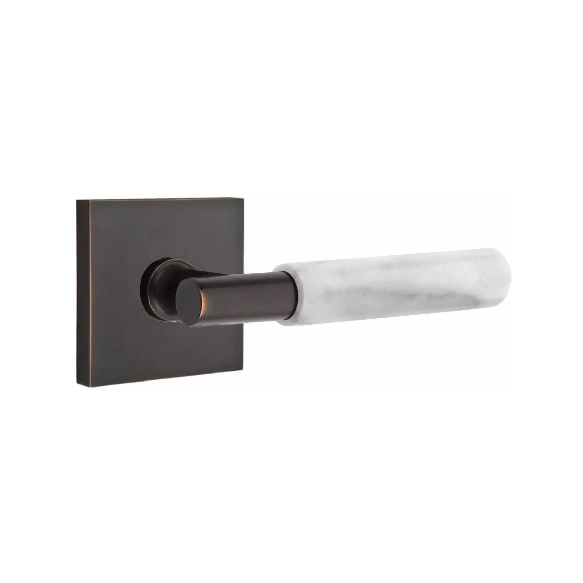Emtek Select T-Bar White Marble Lever with Square Rosette Oil Rubbed Bronze