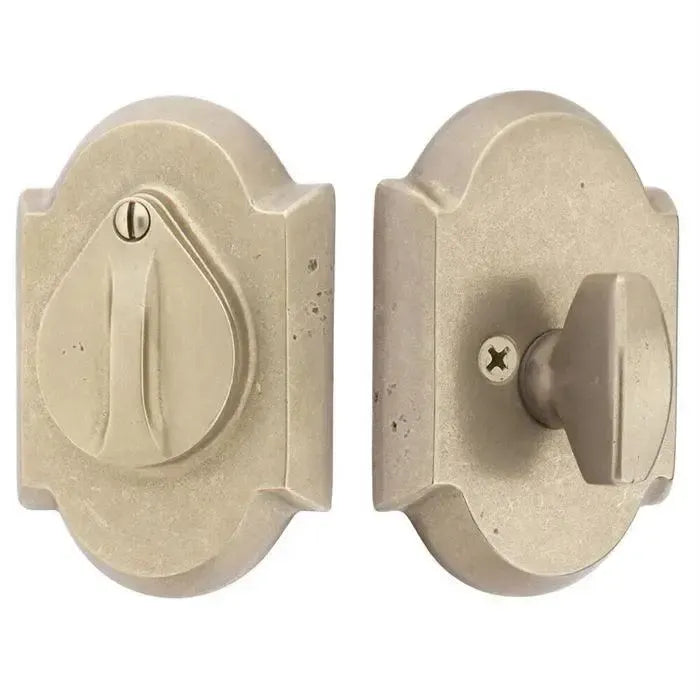 Emtek #1 Sandcast Bronze Keyed Deadbolt with Flap in Tumbled White Bronze finish