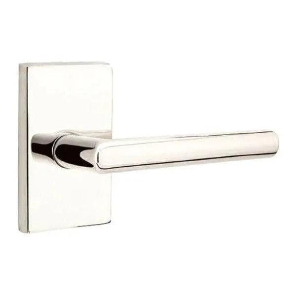 Emtek Stuttgart Lever With Modern Rectangular Rosette Lifetime Polished Nickel