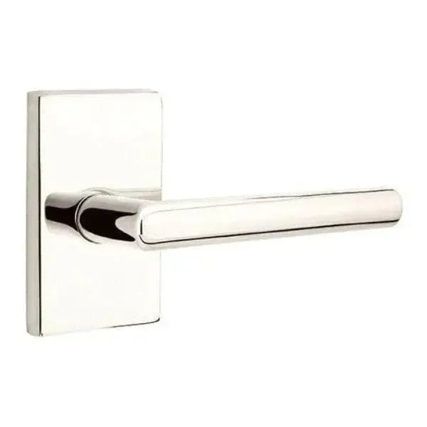 Emtek Stuttgart Lever With Modern Rectangular Rosette in Lifetime Polished Nickel finish