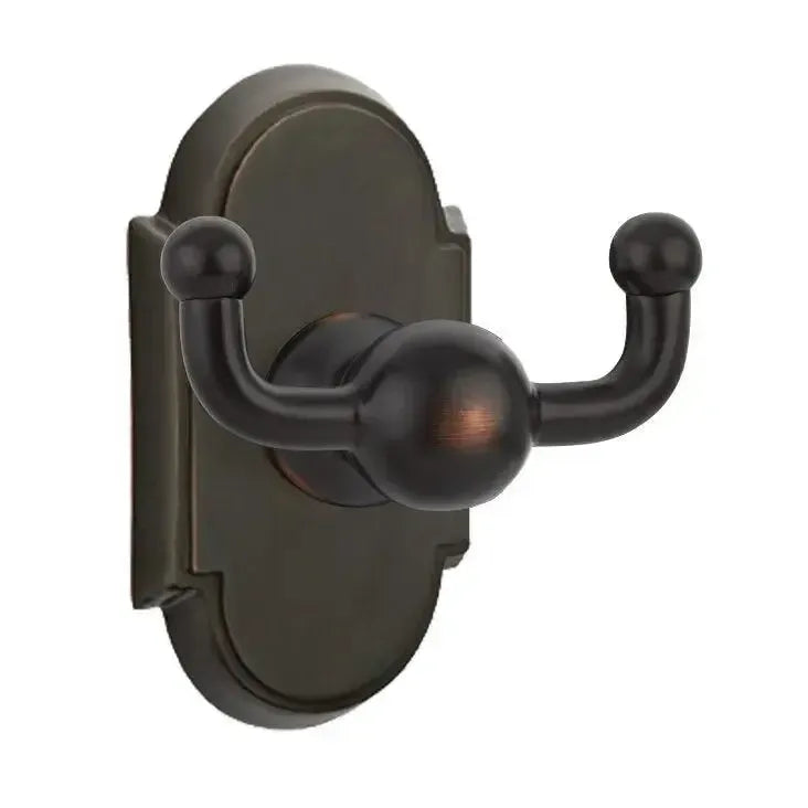 Emtek Traditional Brass Double Robe Hook With #8 Rosette Oil Rubbed Bronze